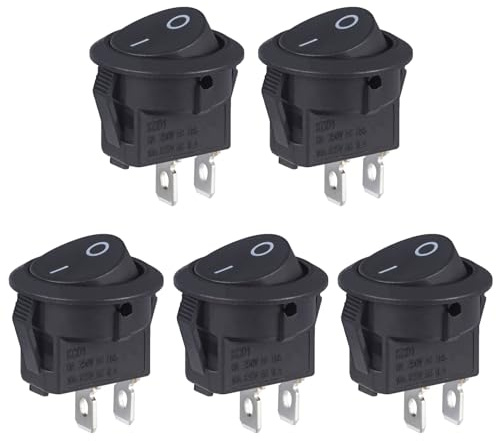 VEXUNGA Wippschalter Kippschalter 2 Polig Rund Schalter 6A 250V AC 10A 125V 2 Klemmen 2 Position Ein/Aus Schwarz Einbauschalter Selbsthemmung Quadratisch Runde Für Auto Boot (5 Stück)