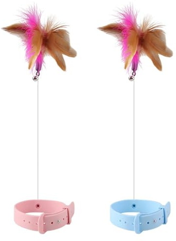 DONGKER Jouets en Plumes de Chat,Collier Interactif Réglable en Silicone pour Chat avec Cloche pour Que Les Chats Jouent pour Soulager Le Stress
