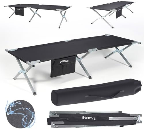 24MOVE® Feldbett Campingbett bis 200 kg In-und Outdoor Camping faltbar, 210 x 72 x 45cm, tragbar mit Tasche, für Garten oder Reisen
