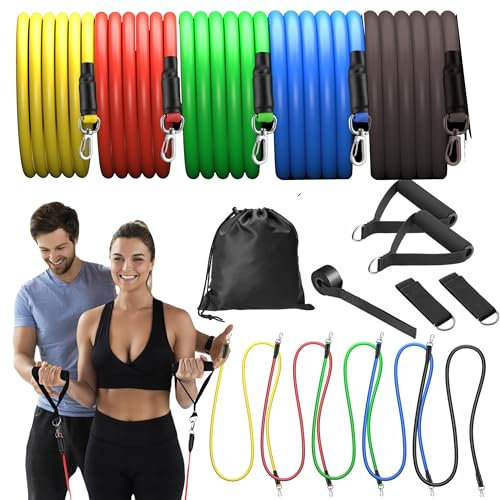 Fizyo 5er Set Resistance Bands Expander, 5 Gummibändern und Zubehör für Kraft- und Widerstandstraining, ideal für Krafttraining und Pilates, Fitnessbänder Set in Einer Tasche