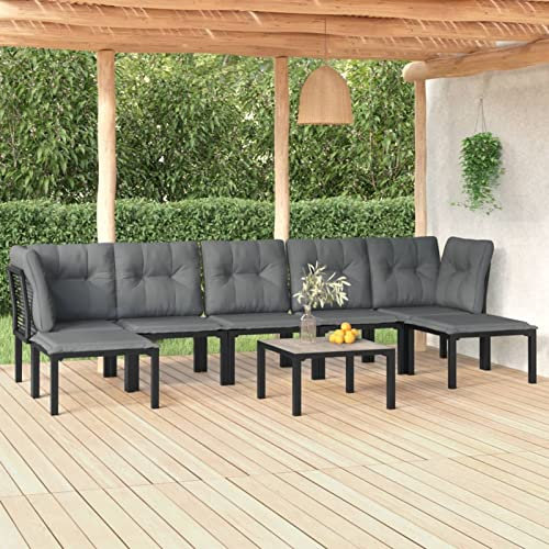 ShCuShan 8-TLG. Garten-Lounge-Set GartenmöBel Sitzgruppe Lounge Garten MöBel TerassenmöBel AußEn Balkonmobelset FüR Balkon Gartenlounge-Set Schwarz und Grau Poly Rattan 3187765