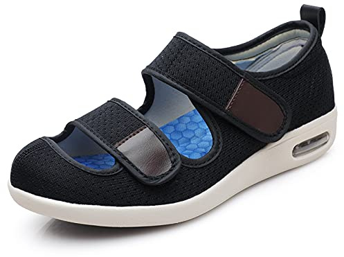 ALAMG Chaussures de Sport pour diabétiques pour Hommes - Vêtements d'été, légères, Respirantes, Grandes Tailles avec Sangles à Ajustement Rapide,Black,45