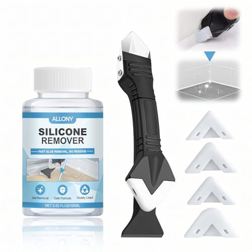 Allony Rimozione sigillante in silicone, 100 ml, solvente per la rimozione del silicone, per il bagno, viene fornito con strumento di rimozione del silicone, sicuro, efficace, comodo e veloce