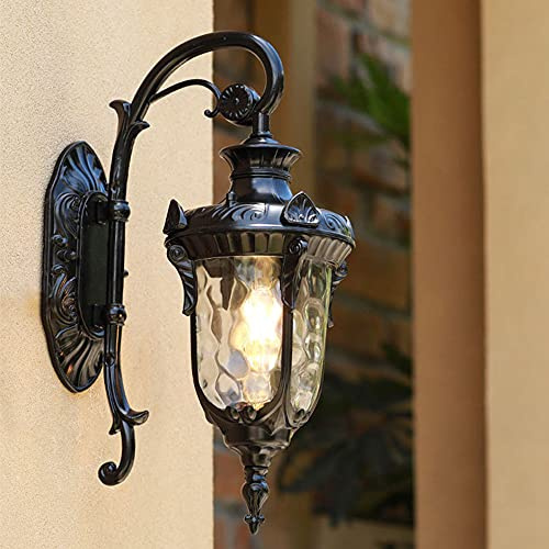 Mengjay Außenwandleuchte Vintage, E27 Wandlampe,Antike Wandleuchte Wasserdicht IP23 Außenlampe Aluminium und Glas,Retro Schwarz Außen Wandlampe,Gartenlampe,Außenlaterne (B)