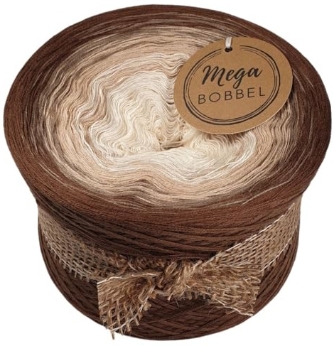 MegaBobbel*Zimtsterne*A357* (Außenfarbe: Nuss) Farbverlaufsgarn - Lace Garn Bobbel Wolle zum Häkeln & Stricken (4 fädig, 1000m)