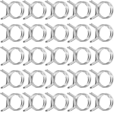 sourcing map 25Pcs 16mm/0.63inch Inner Dia Double Wire Spring Hose Clamp, Stainless Steel Adjustable Spring Clips for Hose Fuel Line Silicone Tube Water Pipe Air Pipe