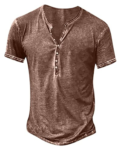 Homme Henley T-Shirts à Manches Courtes Col Tunisien Boutons Coton Décontractée Slim Fit Chemises en Coton T-Shirt Respirant Haut d'extérieur Fitness Tee Shirt Vetement Homme Solde