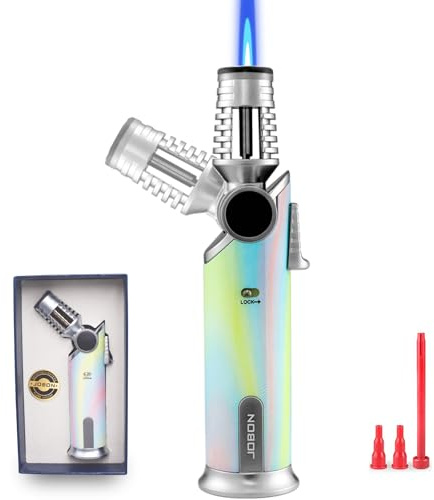 DOUBFIVSY Butane Torch Lighter, 60° Rotatable Refillable Kitchen Cooking Torch Windproof Adjustable Flame Lighter with Fire Lock for Baking Creme Brulee BBQ, Butane is Not Included (Colorful)