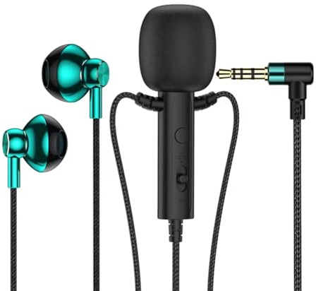 casstaly Micro cravate intra-auriculaire de 3,5 mm avec écouteurs, mini micro à clip pour karaoké, diffusion en direct, jeux , noir et vert