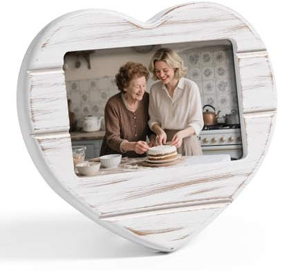 Afuly Herz Bilderrahmen 10x15 Weiß Holz Rustikal Fotorahmen | Farbtreue und Oberflächenfinish, Klarglas, Wand oder Tisch, Hochzeit, Geburtstag Jahrstag Geschenk