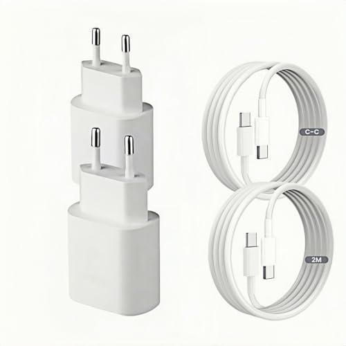 25W USB C Ladegerät 2er-Pack Schnellladegerät mit 2m Ladekabel für iPhone 17/16/15 Serie, USB C Netzteil Stecker für Samsung Galaxy S26/S25/S24/S23/S22/S21/A55/A54/A51 (Weiß)