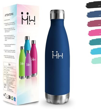 Borraccia Termica, 500 ml Senza BPA, Borraccia Acciaio Inox, Isolamento Sottovuoto a Doppia Parete, 18/8 Acciaio Inossidabile, Bottiglia Termica per Scuola, Jogging, Campeggio - Blu scuro