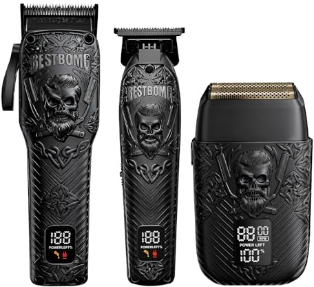 Professional Cordless Mens Hair Clippers & Beard Trimmer and Electric Shavers Kits & Sets,Metal Hair Clippers Cutting Grooming Kit with Long Battery Life for Family Barber Use (Black)