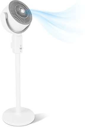 VBESTLIFE Fan for Bedroom, 90° Oscillating Standing Fan, 10.2in Pedestal Fans for Home Office, 180° Vertical, 5 Speeds, Remote, 15-32.3 Adjustable Height