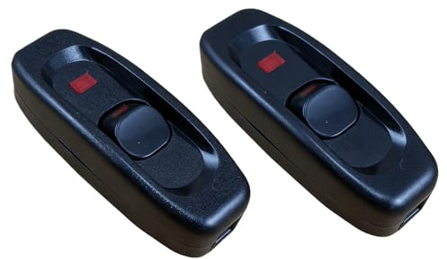 Powice 2X Zwischenschalter mit Rot Kontrollleuchte,10A Schnurschalter,Schalter 230v,Kabelschalter,Geeignet für 2 Adrige Netzkabel und Kleingeräte oder Leuchten Kippschalter,Schwarz