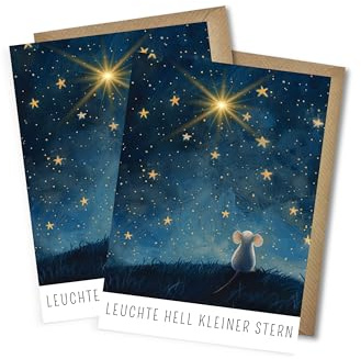 WBdesignz Set di 2 biglietti di condoglianze – Lampada luminosa piccola stella – biglietto di auguri con topo – biglietto di condoglianze con illustrazione amorevole – con buste DIN A6 (set da 2 pezzi