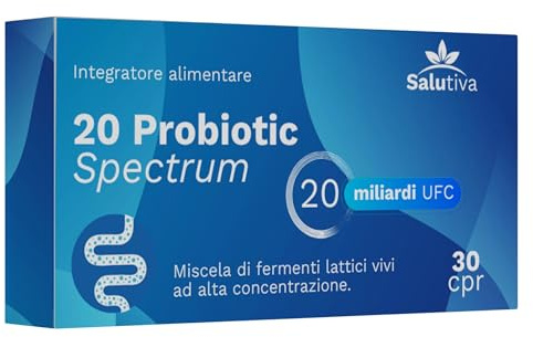 Probiotici per Intestino Adulti 20 Miliardi UFC - 20 Ceppi, 30 Compresse | Fermenti Lattici con 20 Ceppi Selezionati, Lactobacillus, Bifidobacterium, Saccharomyces Boulardii, Made in Italy