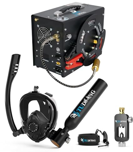 TUDIVING Mini bouteille de plongée 0,5 l avec masque de plongée, permet 6 minutes de respiration sous-marine à une profondeur de plongée de 30 pieds, équipement de plongée pour la plongée avec tuba