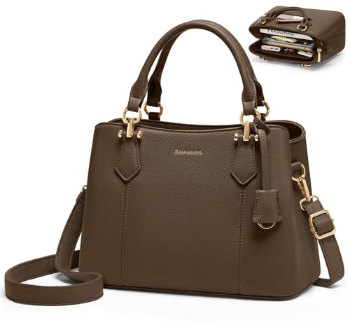 RAINSMORE Damen Mittelgroße Kunstleder Handtasche Schultertasche Kaffeebraun