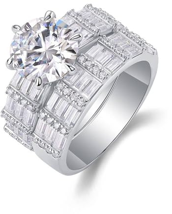 Ayoiow 2-Teiliges Breites Set Freundschaftsringe Platin für Damen mit 3ct Moissanit, Eheringe Platin, Größe 65 (20.7)