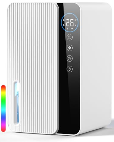 Déshumidificateur d'Air Électrique 1.8L, Déshumidificateur Anti-Moisissure Ultra Silencieux avec Minuteur et LED Tactile - Pour Assainir Salle de Bain, Dressing, Chambre à Coucher(720ml/jour)