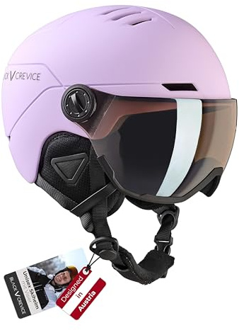 Black Crevice Kinder-Skihelm Cortina I Skihelm mit Vollvisier & Belüftung I Snowboardhelm für Jungen & Mädchen I Mit Ohrpads & Skibrillenhalterung I Größenverstellbar