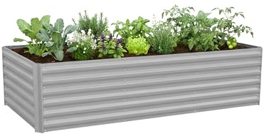 Relaxdays Aiuola rialzata, metallo zincato, per fiori, piante & ortaggi, HxLxP: 57x240x90 cm, grigio chiaro
