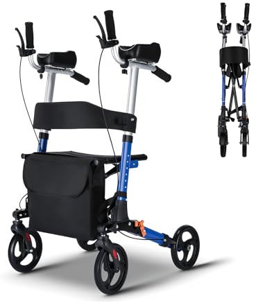 Andador Ligero Andador De 4 Ruedas For Interiores Y Exteriores, Andador Plegable De Altura Ajustable For Personas Mayores, Soportes For Codos Extraíbles Y Sistema De Freno Doble, Capacidad 136 Kg
