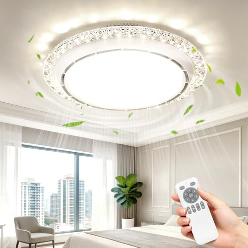 uifame Ventilador de Techo sin Aspas con Luz LED, Ventilador Techo con Luz y Mando a Distancia, 6 Velocidades, 3 Temperaturas de Color, Temporizador, Silencioso, para Dormitorio y Salón（Cristal）