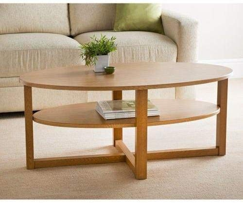 Milton Contemporary Oak Finish Oval Shaped Coffee Table With Undershelf Center Table