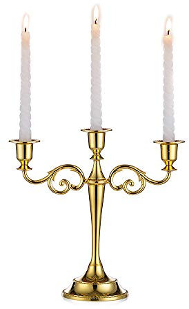 Sziqiqi 3 Bougeoirs pour Le Mariage, Bougie en Alliage De Zinc, Table À Manger, Dîner Aux Chandelles, Intérieur D’hôtel, Ornements De Décoration, Or