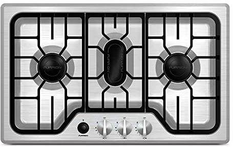 Furrion 7500BTU RV Chef Collection Gas Cooktop with 3x Gas Burners; Pulse Ignition and Cast Iron Grate (Stainless Steel) - FGH4ZSA-SS