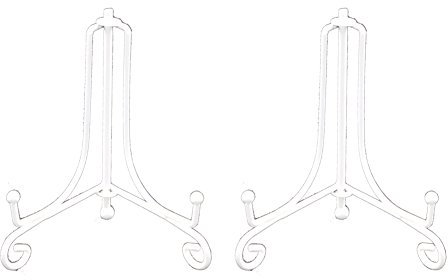 Tincogo Set med 2 vita metallstaffli, tallrikshållare, dekorativa ställen för foton, bildramar, köksböcker, dekorativa tallrikar, målningar och konstdelar, 4 tum