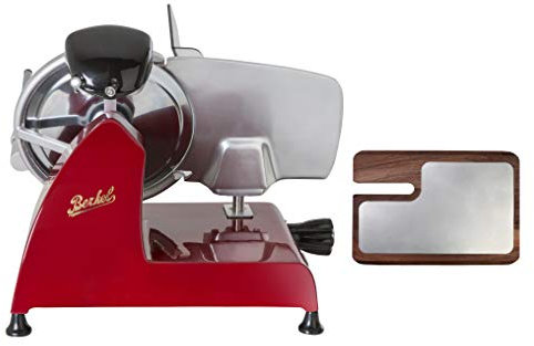 BERKEL - Allesschneider Red Line 250 + Schneidebrett aus Esche und Edelstahl (Rot)