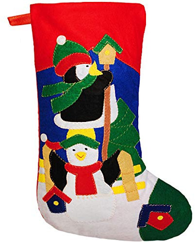 alles-meine.de GmbH XL - Weihnachtssocke & Filzstrumpf - 50 cm - Schneemann & Pinguin mit Vogelhaus - zum Aufhängen - Nikolausstiefel - Nikolausstrumpf/Weihnachtsstiefel - Filz..