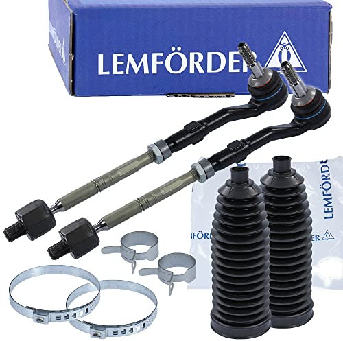 Satz Set 2x LEMFÖRDER Lenkmanschette Manschette Faltenbalg Lenkung Lenkgetriebe + 2x LEMFÖRDER Spurstange Axialgelenk Lenkstange Komplett mit Spurstangenkopf vorne links rechts