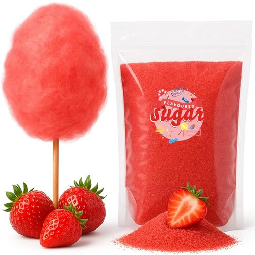 Zuckerwatte Zucker mit Geschmack Erdbeer Rot farbiger Aromazucker 1kg für die Zuckerwattemaschine