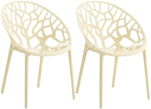 CLP Gartenstühle 2er Set stapelbar wetterfest Hope, Gartensessel mit Lehnen UV-beständig, Outdoorstühle aus Kunststoff bis 150 kg belastbar - Farbe Creme