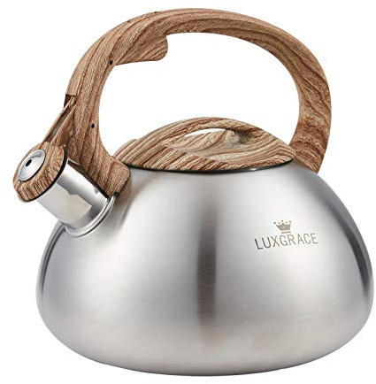 s-p Stovetop Tea Kettle- Whistling Teapot Stainless Steel Tea kettle for Stove Top Loud Whistle Tea Pot With Wood Pattern Handle Tea kettles Water Kettle(Silver Body and Black Handle