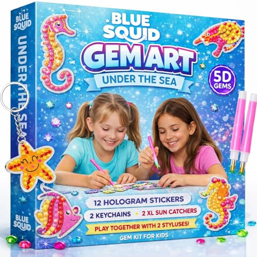 Blue Squid Diamond Art for Kids – Under The Sea - Fun & Easy DIY 5D Gem Art Kits Kids Gift Set for Gem Keychains, Stickers, Sun Catchers - Diamond Painting for Kid Girls, Boys Ages 6-12