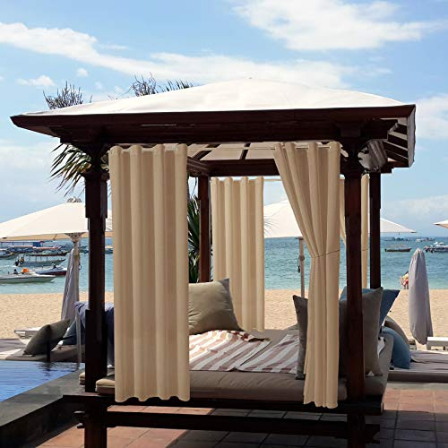 Tenda per Esterni Impermeabile, Oscurante Tende, Tende da Sole per Esterno Protezione dai Raggi UV, Tende impermeabili con Anelli per Giardino Cortile Balcone Gazebo (Champagne, 1 pezzi/ 132 X 240 CM)