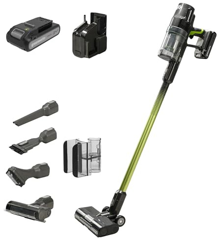 Greenworks 24V Brushless Cordless Stick Vacuum, Lightweight, Handheld, Pet, Anti-Allergen HEPA Filtration, Hard Floor, Carpet, Car, 4Ah Battery, and 30-Minute Charge Time (Green)