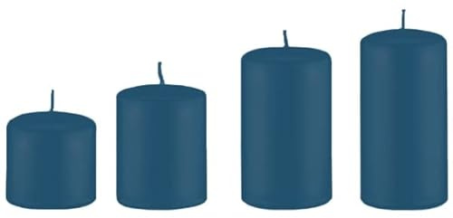 4er Set Adventskerzen, Stumpenkerzen Abgestuft Petrol Blau Ø 6 cm (Höhen 6, 8, 10 und 12 cm)