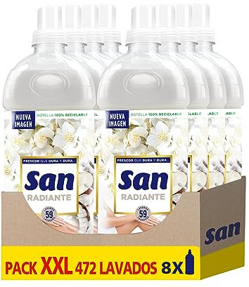 SAN | Suavizante Ropa Lavadora Líquido Concentrado | Fragancia Duradera Radiante | Pack de 8 x 59 Lavados = 472 Dosis