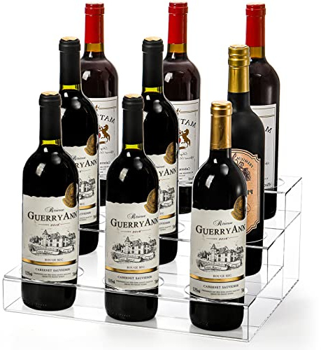 Frcctre 9 Bottles Acrylic Coffee Syrup Organizer Rack, 3 Tier Acrylic Wine Bottle Holder Coffee Syrup Display Stand Shelf Countertop Tiered Storage Holder for Syrups Wine Dressing