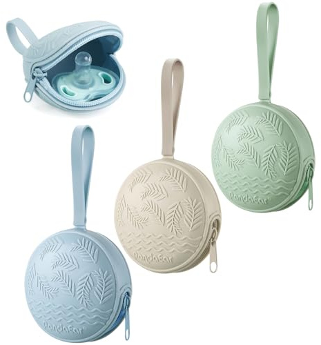 PandaEar 3 Pack Silicone Dummy Holder Case| Pacifier Holder Case Dummy Box Cover Snoother Pods| Universal Pacifier Box Accessories Holders for Travel| BPA Free (Green Blue Cream)