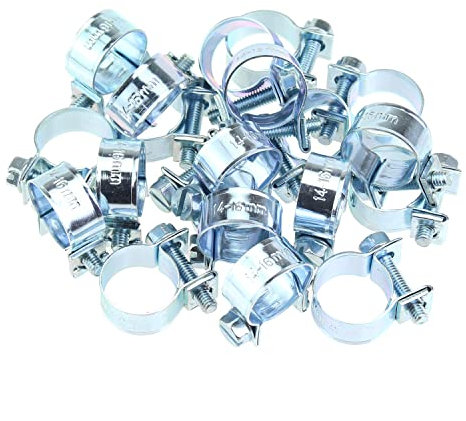 HELIFOUNER 20 Pieces 14-16mm Mini Fuel Injection Style Hose Clamps, Zinc Plated Adjustable Pipe Hose Clip Tube Clamps (9/16''-5/8'' Diameter)