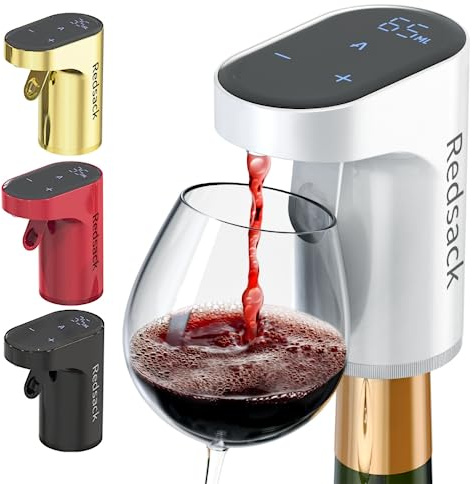 Aireador de vino – Vertido cuantificado eléctrico – Vino compacto vertido con dosificación ajustable – Vertido automático de bebidas para todos los tamaños de botella – Diseño fácil de usar (Blanco)