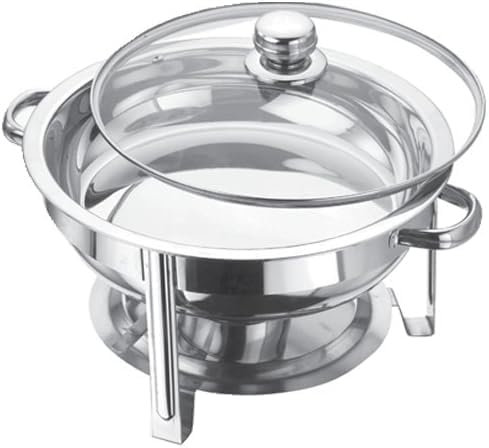 Nobel Stainless Steel Round Chafing Dish With Food Pan Fuel Holders for Catering, Partys, Home Buffet Food Warmer (Glass Lid - 8.5 Ltr.)
