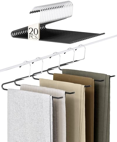 MORALVE Metal Trouser Hangers Non-Slip - 20 Pack Open-Ended Space Saving Hangers for Jeans, Slacks, and Scarves - Durable Closet Organizers with Large Hooks for Easy Hanging (Black)